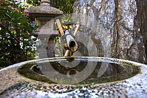 Fountain in japanese garden in Monte Carlo