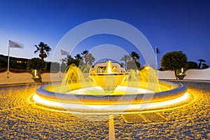Fountain at Kalithea Springs Therme Illuminated at Night, Rhodes,Greece photo