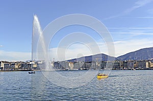 Fountain in Lake Geneva, in Geneva Switzerland
