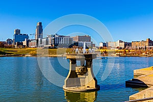 The Fountain and lake of the Heartland of America Park Omaha Nebraska USA.