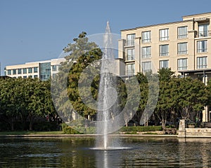 Fountain at Legacy Bishop Park in West Plano, Texas.