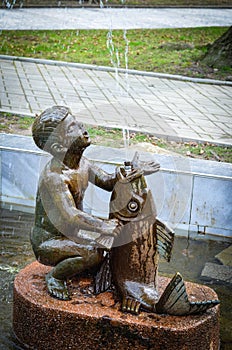 fountain little boy and fish in Blagoevgard city center