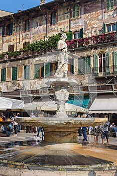 Fountain of Madonna Verona in Piazza delle Erbe. Verona. Italy