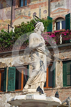 Fountain of Madonna Verona in Piazza delle Erbe. Verona. Italy