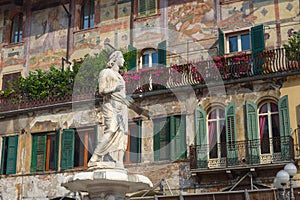 Fountain of Madonna Verona in Piazza delle Erbe. Verona. Italy