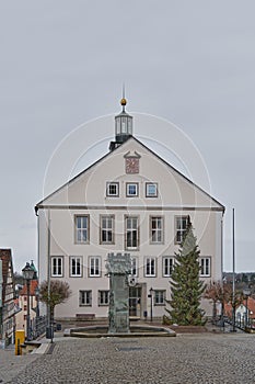 Fountain on the marketplace in front of the town hall in Hechingen