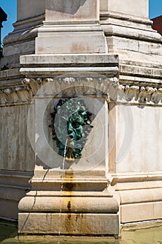 Fountain mask detail at the Holy Mary Monument in Zagreb