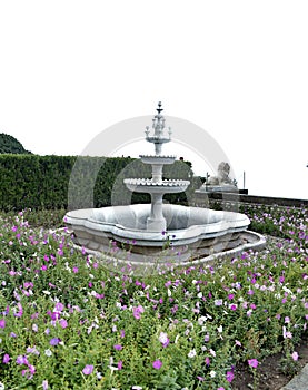 A fountain in Mauritanian style, in a garden on a seashore