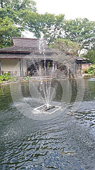 Fountain in middle of pond