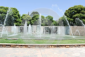 Fountain and monument at Independence square in Mendoza