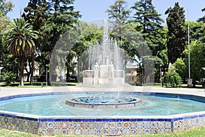 Fountain and monument at Italy square in Mendoza