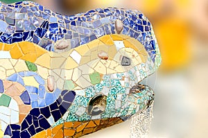 Fountain mosaic salamander head in the park