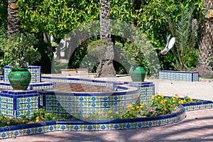 Fountain in the Municipal Park of Elche, province of Alicante, Valencian Community. Spain. Europe.