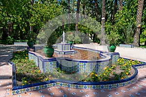 Fountain in the Municipal Park of Elche, province of Alicante, Valencian Community. Spain. Europe.