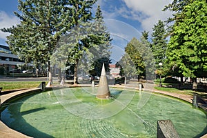 Fountain in Namestie Andreja Hlinku square  in Zlate Moravce town