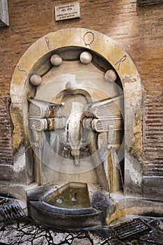 The Fountain of the National Archives in Rome Italy that has books as the main theme