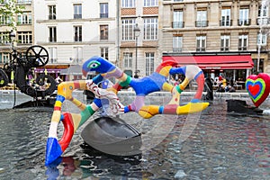 Fountain near Centre Pompidou with modern art in Paris