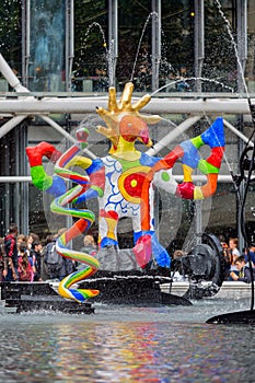 Fountain near Centre Pompidou with modern art in Paris