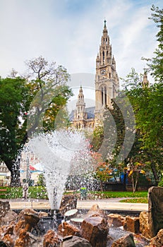 Fountain near Rathaus (Cityhall) in Vienna