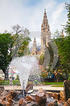 Fountain near Rathaus (Cityhall) in Vienna photo