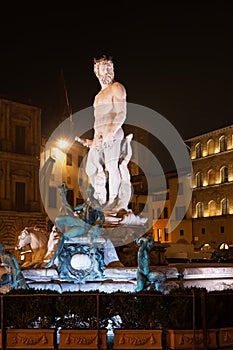 Fountain of Neptune in Florence city in night