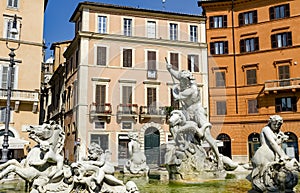 Fountain of Neptune at the northern end of the historic Piazza Navona in Rome