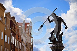 Fountain of the Neptune in old town of Gdansk