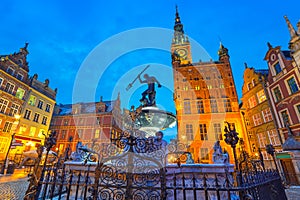 Fountain of the Neptune in old town of Gdansk