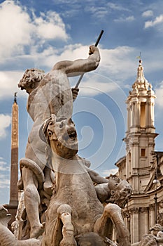 Fountain of Neptune in Piazza Navona, Rome, Italy