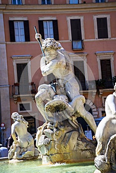 The Fountain of the Neptune on the Piazza Navona in Rome Italy