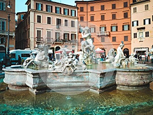 Fountain of Neptune on Piazza Navona in Rome, Italy.