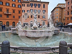 Fountain of Neptune in the Piazza Navona in Rome, Italy