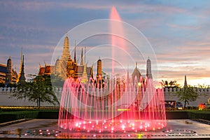 Fountain night light of landmark of Sanam Luang, Bangkok, Thailand