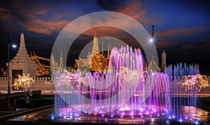 Fountain night light of landmark of Sanam Luang and grand palace