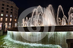 Fountain at night - Placa de Catalunya - Barcelona Spain