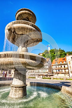 Fountain on Novi Trg Square in Ljubljana