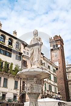 Fountain of Our Lady of Verona in the Piazza delle Erbe square