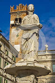 Fountain of Our Lady Verona in Piazza delle Erbe at Verona, Italy