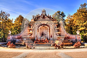 Fountain at palace gardens of La Granja de san Ildefonso , Segovia, Castile and Leon, Spain