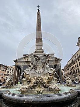 The Fountain of the Pantheon front view, Rome, Italy