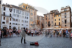 Fountain of the Pantheon in the Piazza della Rotonda in front of the Roman Pantheon, Rome