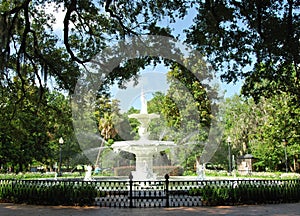 Fountain in Park in the Old Town of Savannah, Georgia