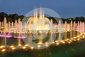 Fountain park water colored night lights