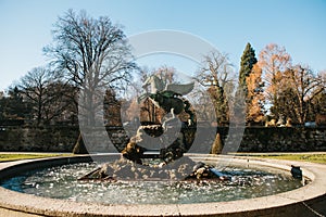 Fountain Pegasus in the gardens of Mirabel in Salzburg in Austria.