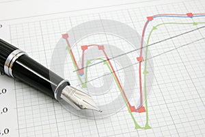 Fountain pen on business chart