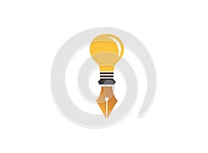 Fountain pen in a light bulb for logo design vector lamp icon draw an illustration