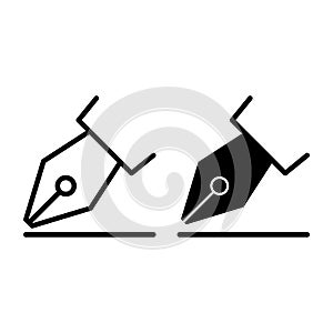 Fountain pen line and glyph icon. Nib vector illustration isolated on white. Ink pen outline style design, designed for