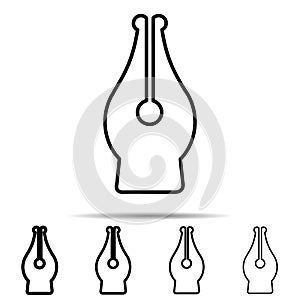 Fountain pen nib icon in different shapes. Simple thin line, outline vector of education icons for ui and ux, website or mobile