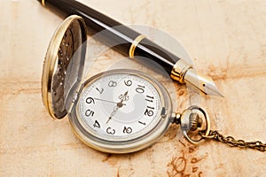 Fountain pen and pocketwatch