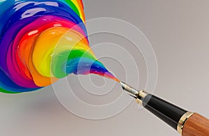 Fountain Pen And Rainbow Ink Plume